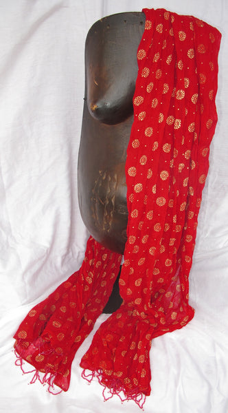 Gold flowers over Red, Lotus Scarf