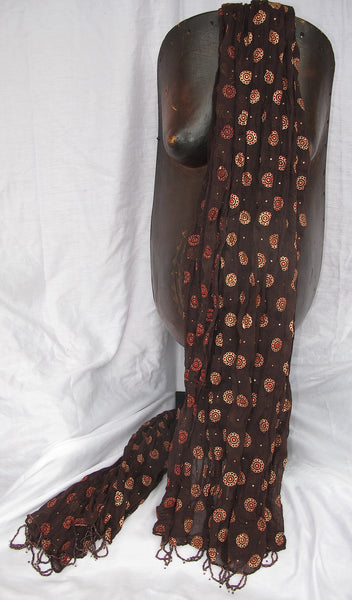 Gold flowers over Brown, Lotus Scarf