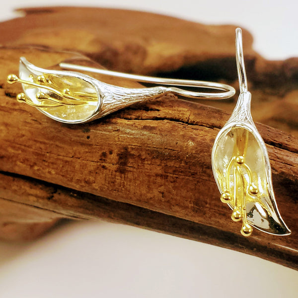 Sterling Silver Earrings with Gold Plating Stamen