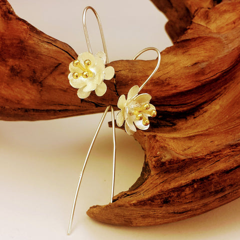 Nature's Timeless Beauty Dual Tones Flower Threader Earrings