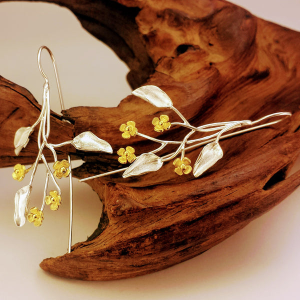 Delicate Branching Floral Earrings in Sterling Silver