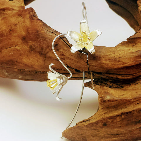 Floral Blossoms Sterling Silver Nature Threader Earrings