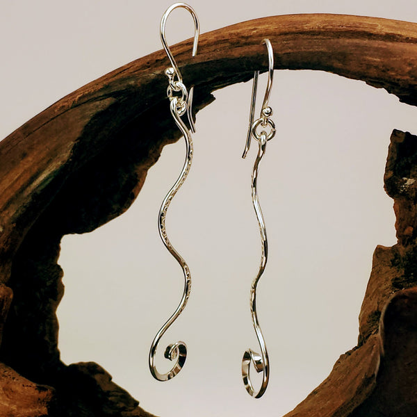 Wavy Spiral Sterling Silver Dangle Drop Earrings